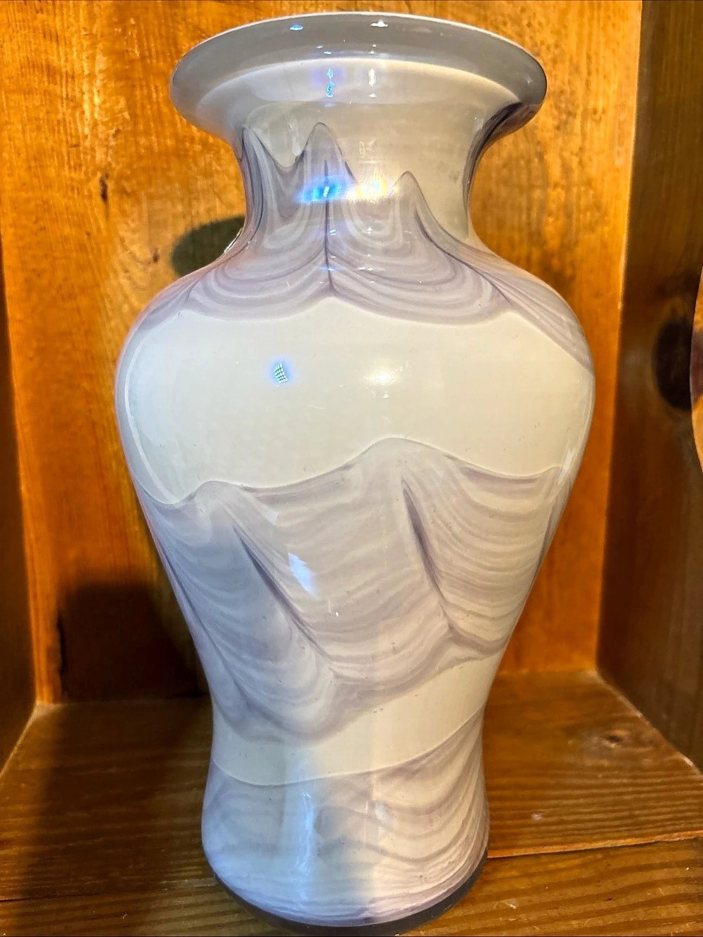 VINTAGE Shimmering Lavender HOKUYO GLASS VASE 11”